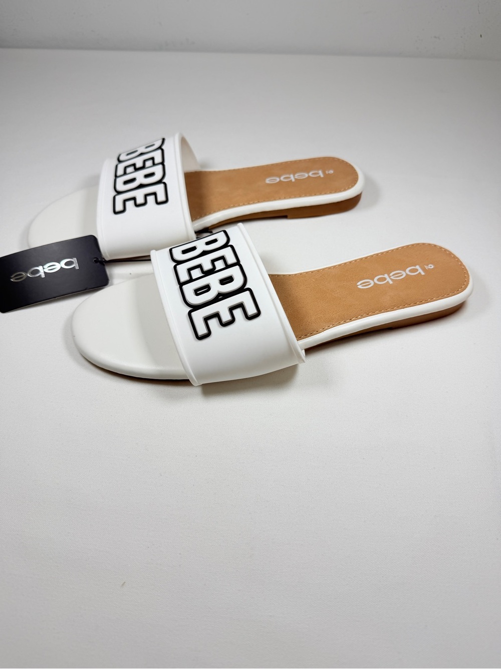 Bebe White Logo Slide Sandals Size 9 NWT - Picture 4 of 7